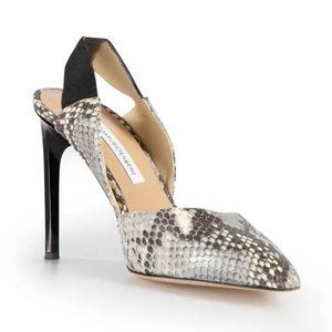 Diane von Furstenberg Grey Snakeskin Leather Blaire Slingback Heels 8.5